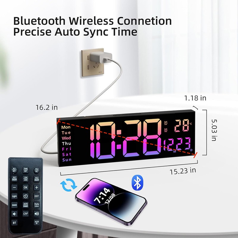 16inch BIG DIGITAL LED CLOCK WALL MOUNT LARGE NUMBERS TIMER DATE TEMPERATURE US gallery