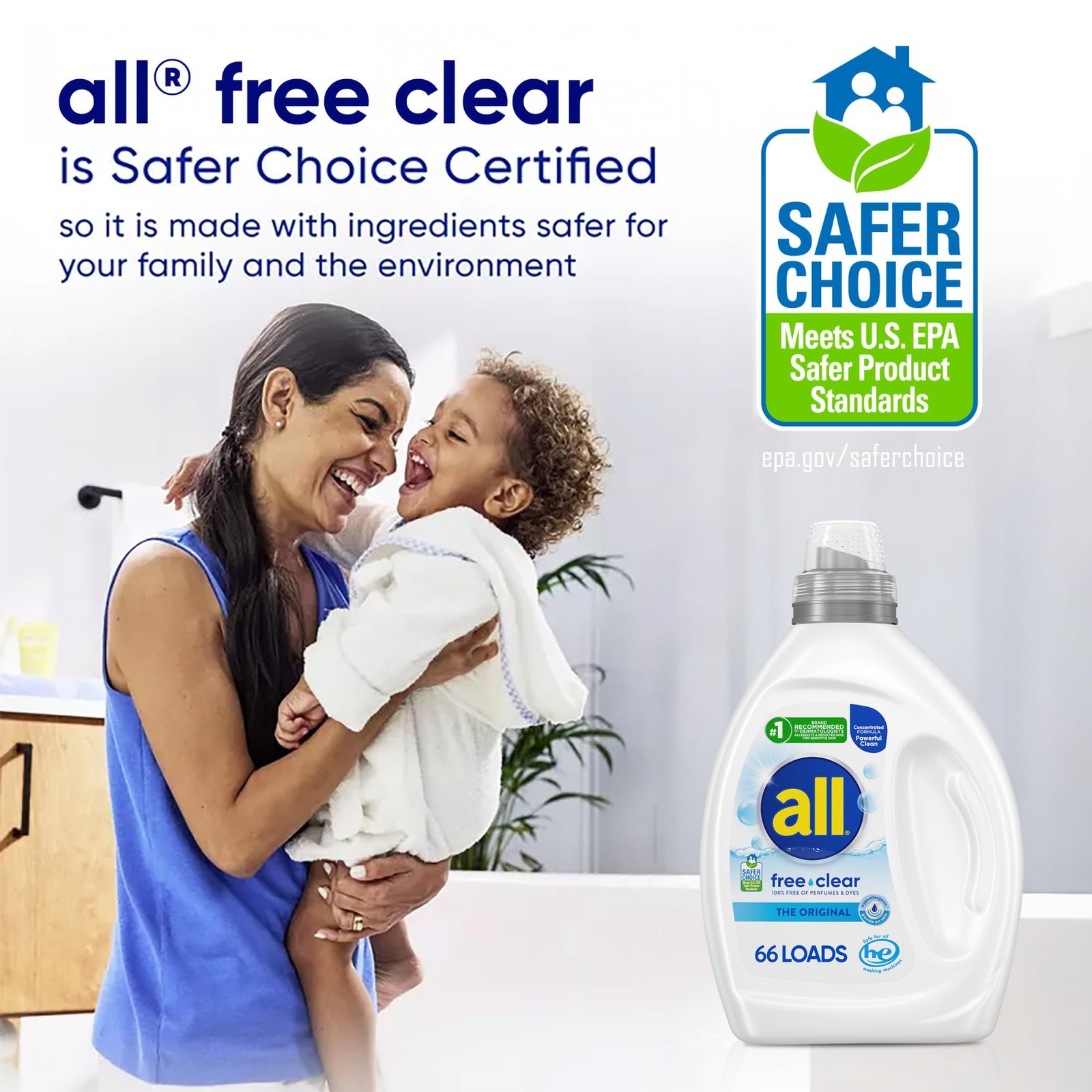 All Liquid Laundry Detergent Free Clear for Sensitive Skin Unscented 50oz gallery