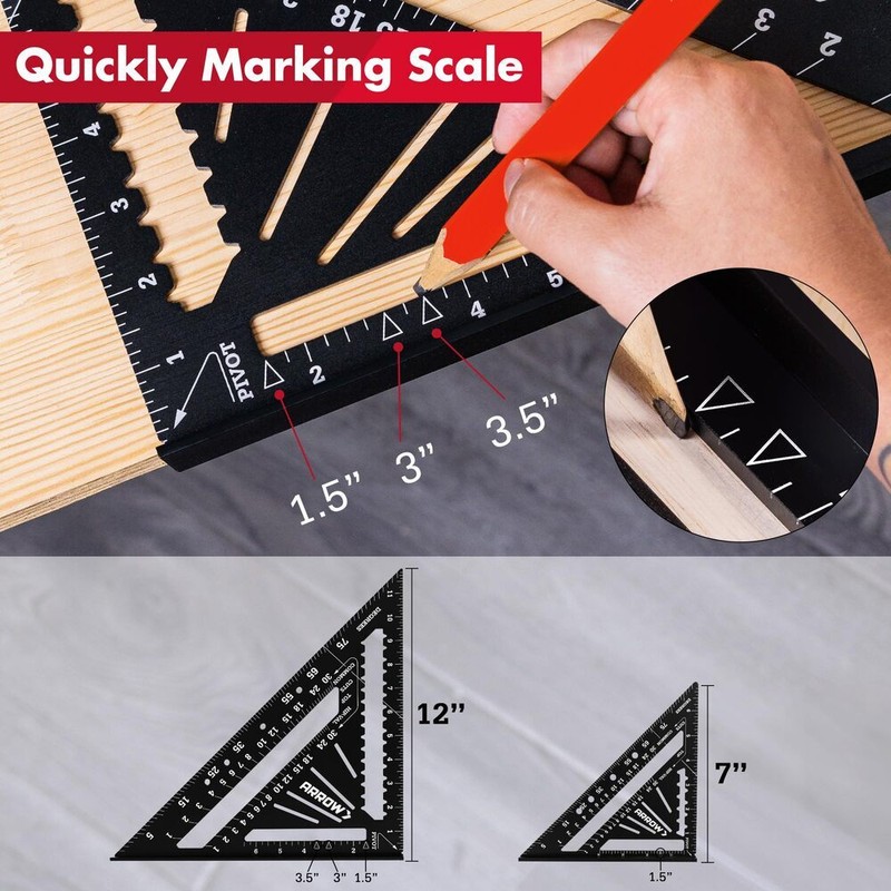 Arrow 2PCS Aluminum Alloy Carpenter Square Set 7" 12" Rafter Square Layout Tools gallery