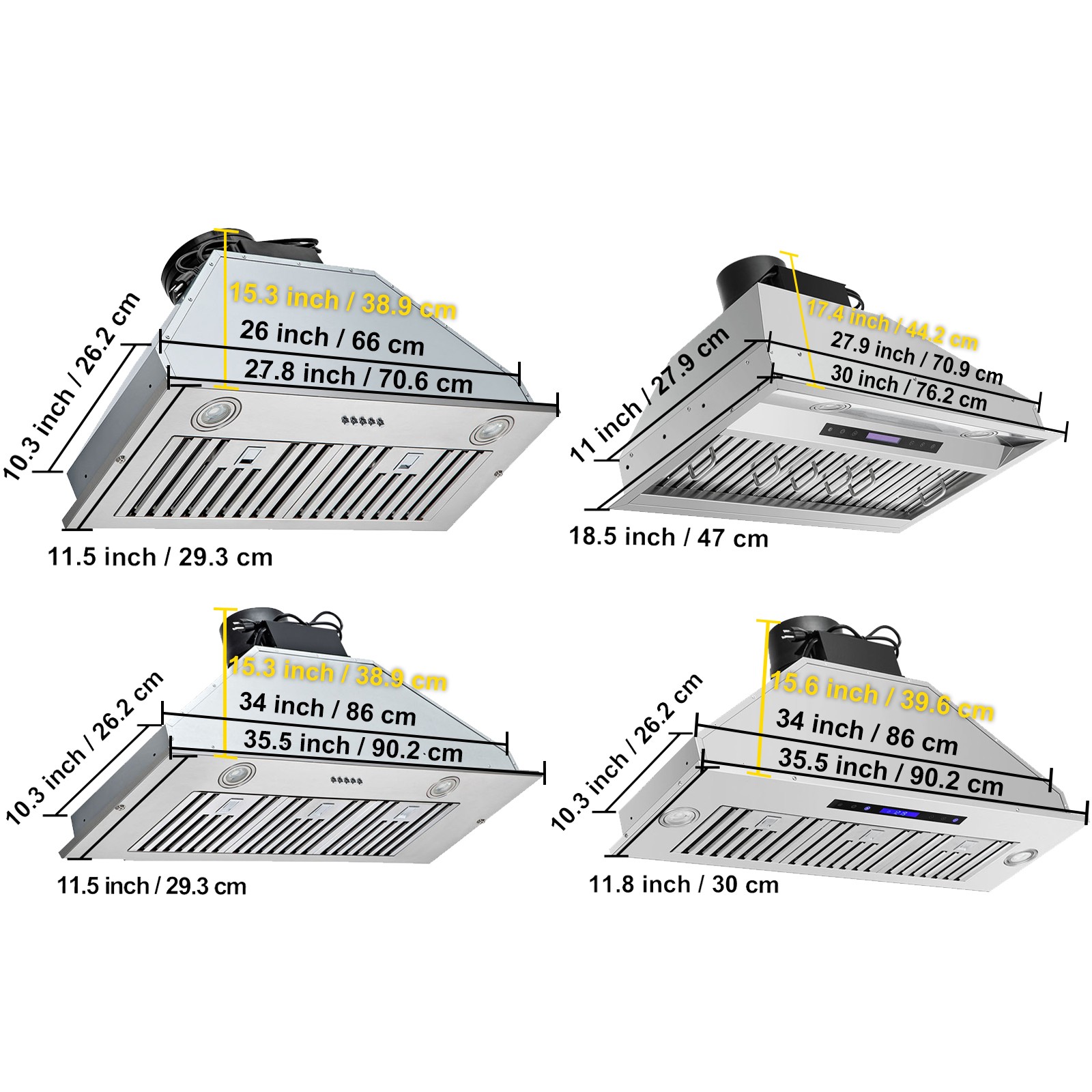 VEVOR Built-in Range Hood 30/36in Insert Vent Hood 800/900CFM Kitchen Stove LEDs gallery