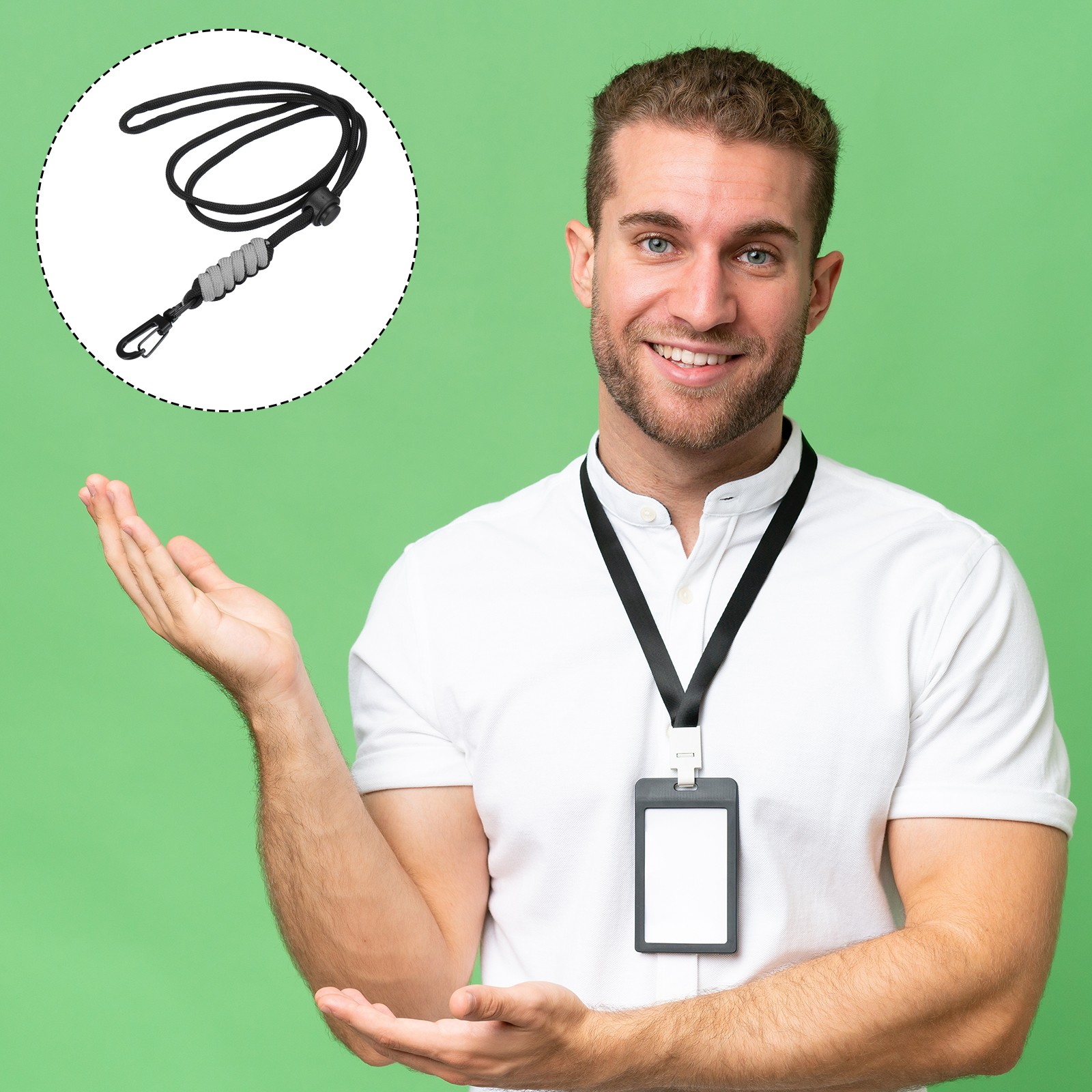 1 Pcs Neck Lanyards Adjustable Lanyards with Metal Clip(Black Grey, 17.7") gallery