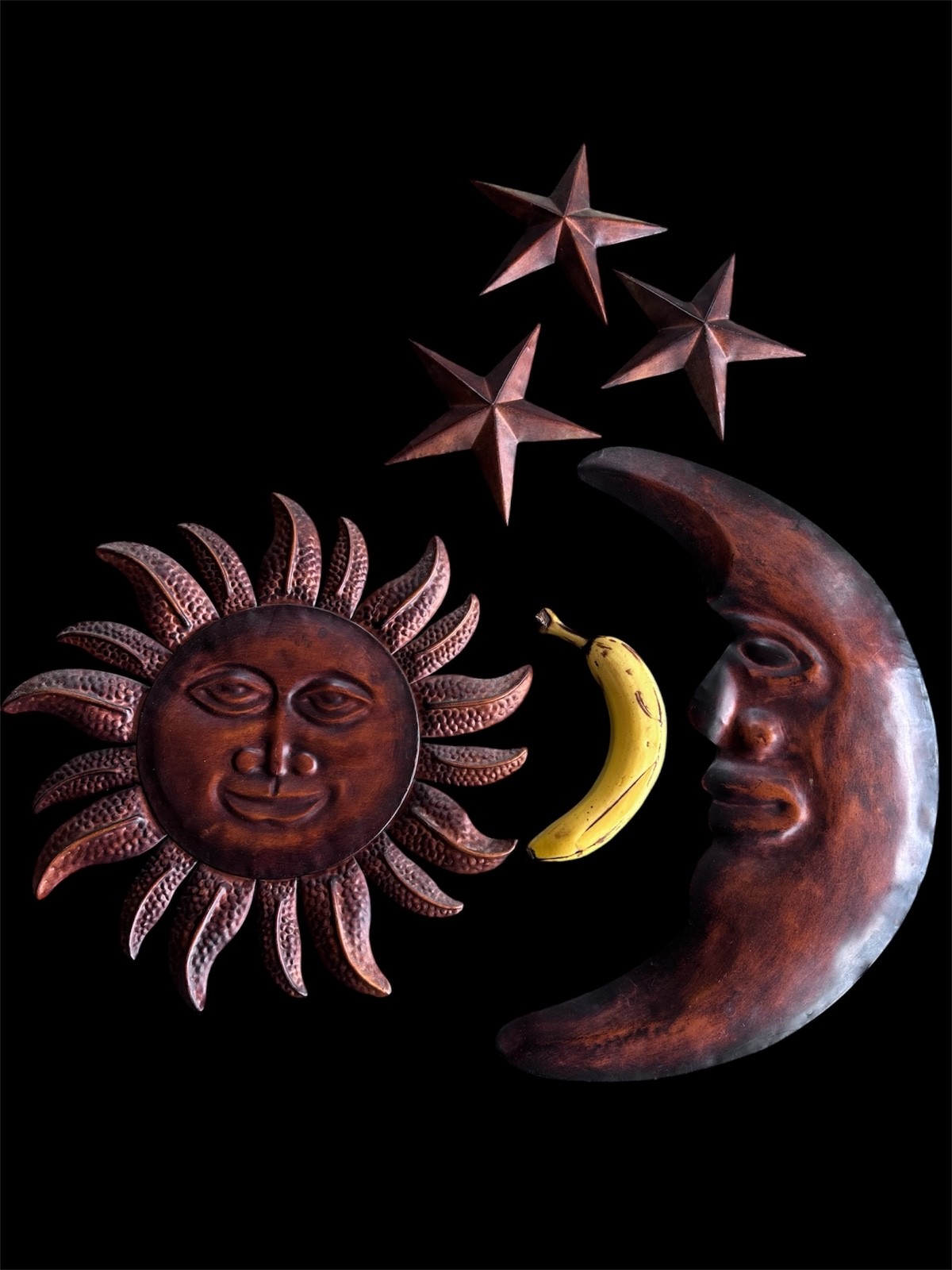 Vintage Sun And Moon Celestial Witchcore Wicca Bohemian Wall Decor Metal Bronze gallery