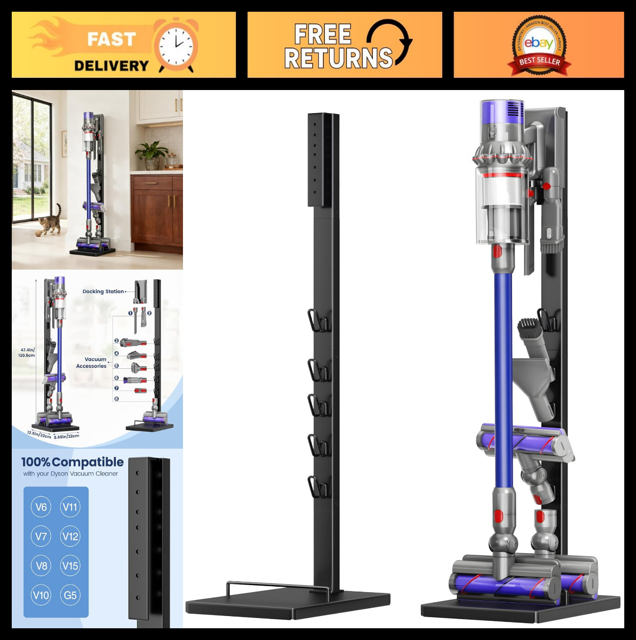 Freestanding Vacuum Cleaner Stand for Dyson V15, V12, V11, V10, V8, V7, V6 & G5 gallery
