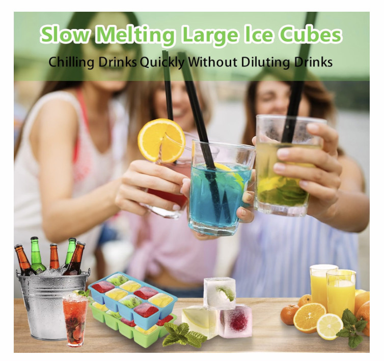 2 Pack Large Silicone Ice Cube Trays Square Ice Cube Molds for Whiskey 16 cubes gallery
