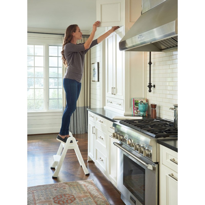 Rubbermaid EZ Two Step Durable Folding Plastic Ladder Step Stool, White gallery