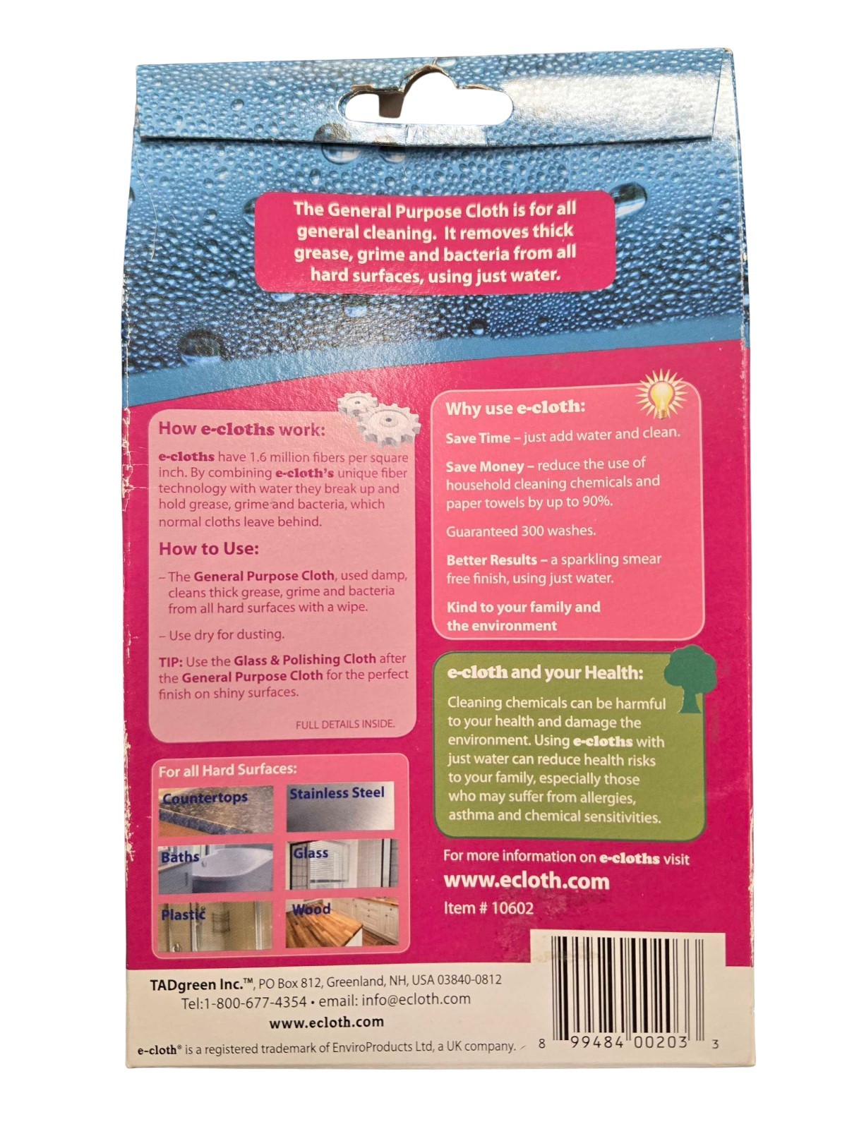 E-Cloth General Purpose Cloth Microfiber Chemical Free - 2 Cloths NEW gallery
