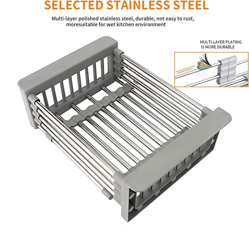 Adjustable Stainless Steel Kitchen Dish Drying Sink Rack Drain Strainer Basket♪ gallery