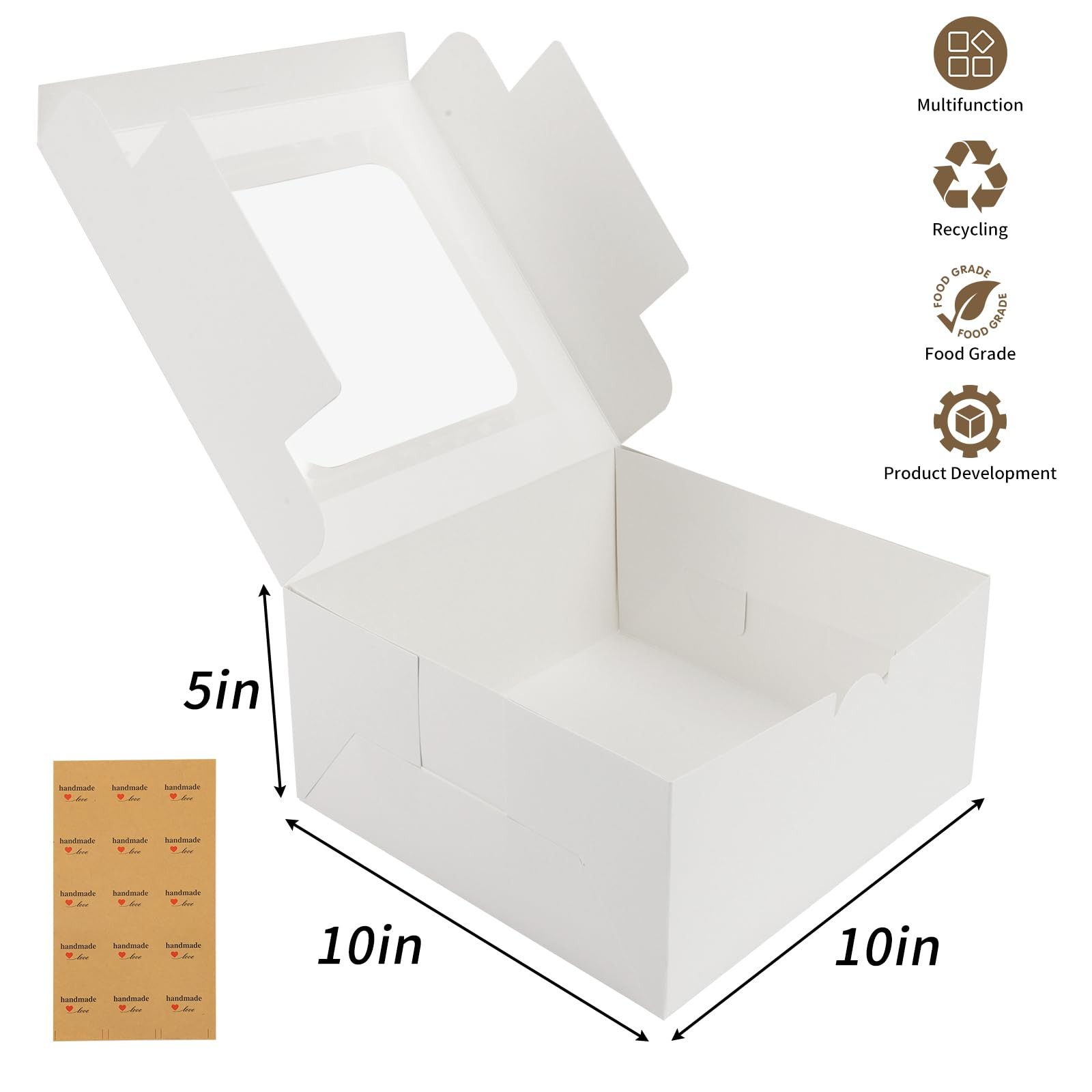 24pcs Cake Boxes, 10x10x5 Inches White Square Bakery Boxes with Window Cajas ... gallery
