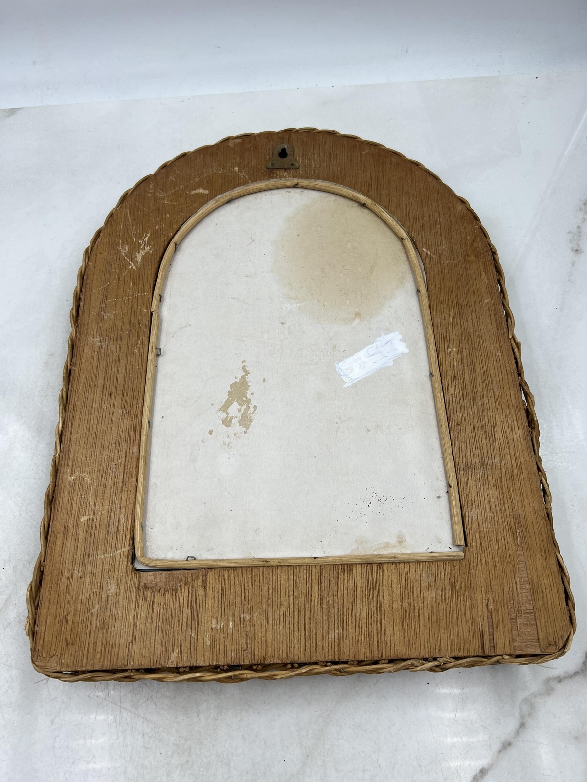Vintage Wicker Rattan Mirror Arched Wall Hanging Boho Decor Natural 16x14in MCM gallery