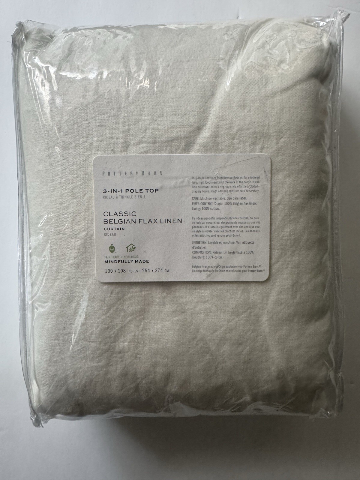 Pottery Barn Classic Belgian Flax Linen Ivory Doublewide Drape Panel 100x108" gallery