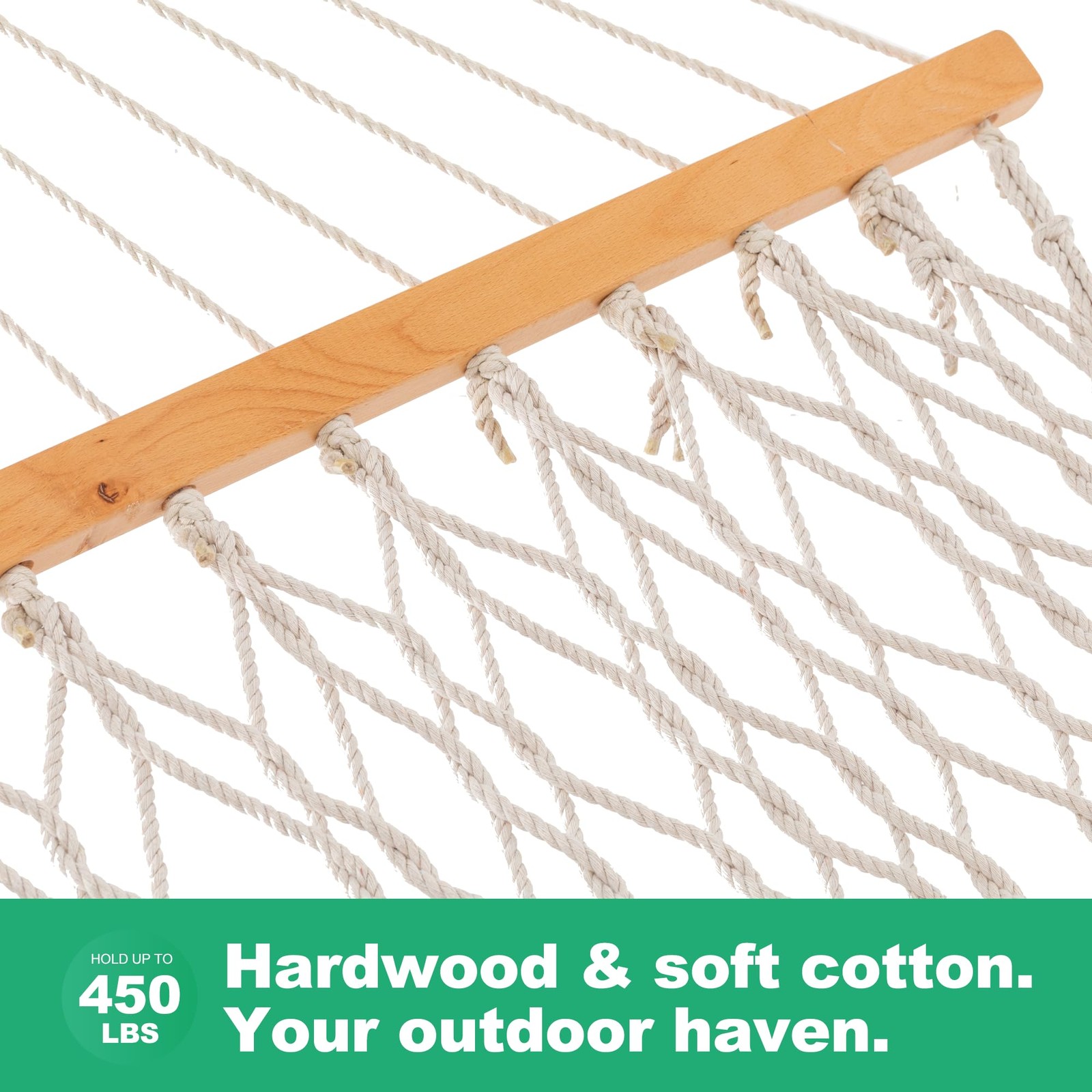 Double Hammock 12ft 450lb Capacity Cotton Rope Natural Beige GAFETE Hammocks gallery
