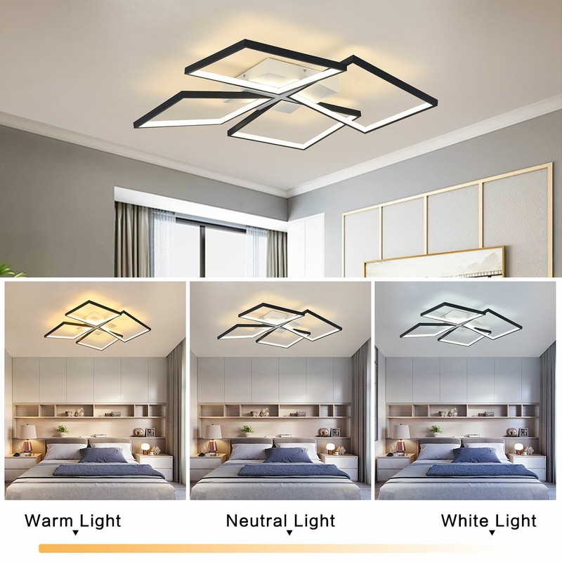 Modern Ceiling Light LED 90W lamp 4-Squares Dimmable 3000-6000K w/ Remote gallery