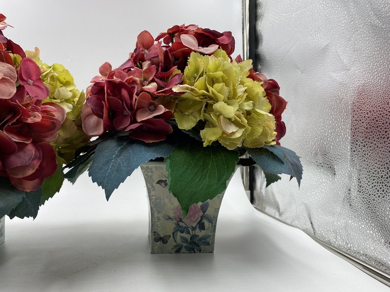 (2) Green & Burgundy Hydrangea Arrangement Nearly Natural w/Decorative Planter gallery