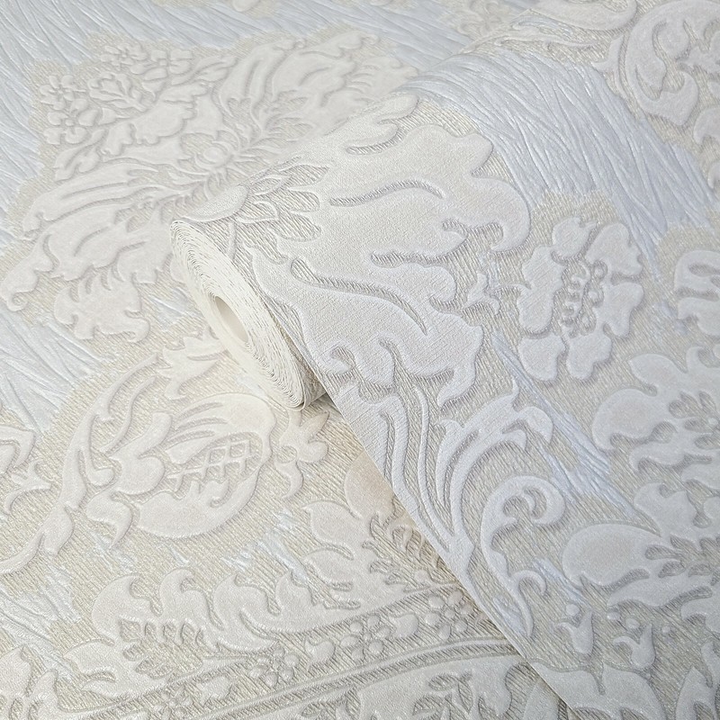 Embossed Wallpaper beige gray silver metallic heavy Textured Victorian damask 3D gallery