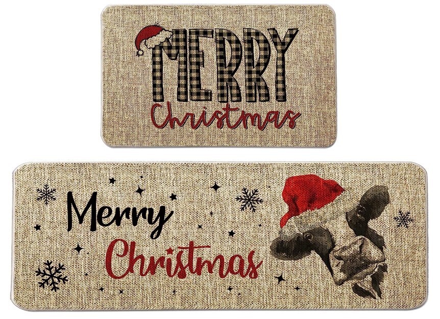 GAGEC Christmas Kitchen Rugs Cow Kitchen Mat Set of 2 17x27 in & 17x47 in gallery