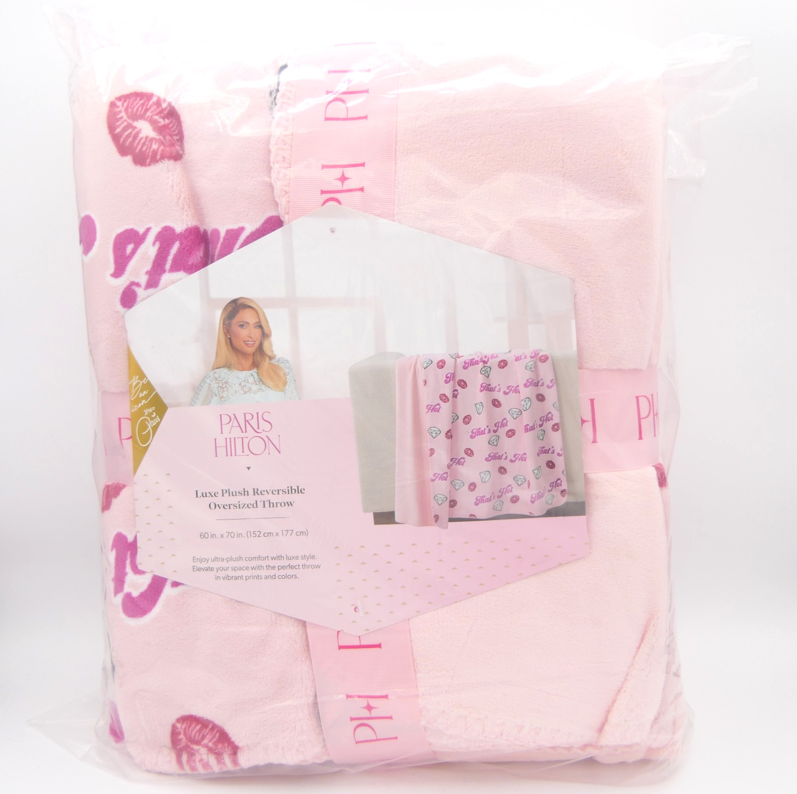 Paris Hilton Luxe Plush Reversible Oversized Throw 60" x 70" That's Hot 35982 gallery