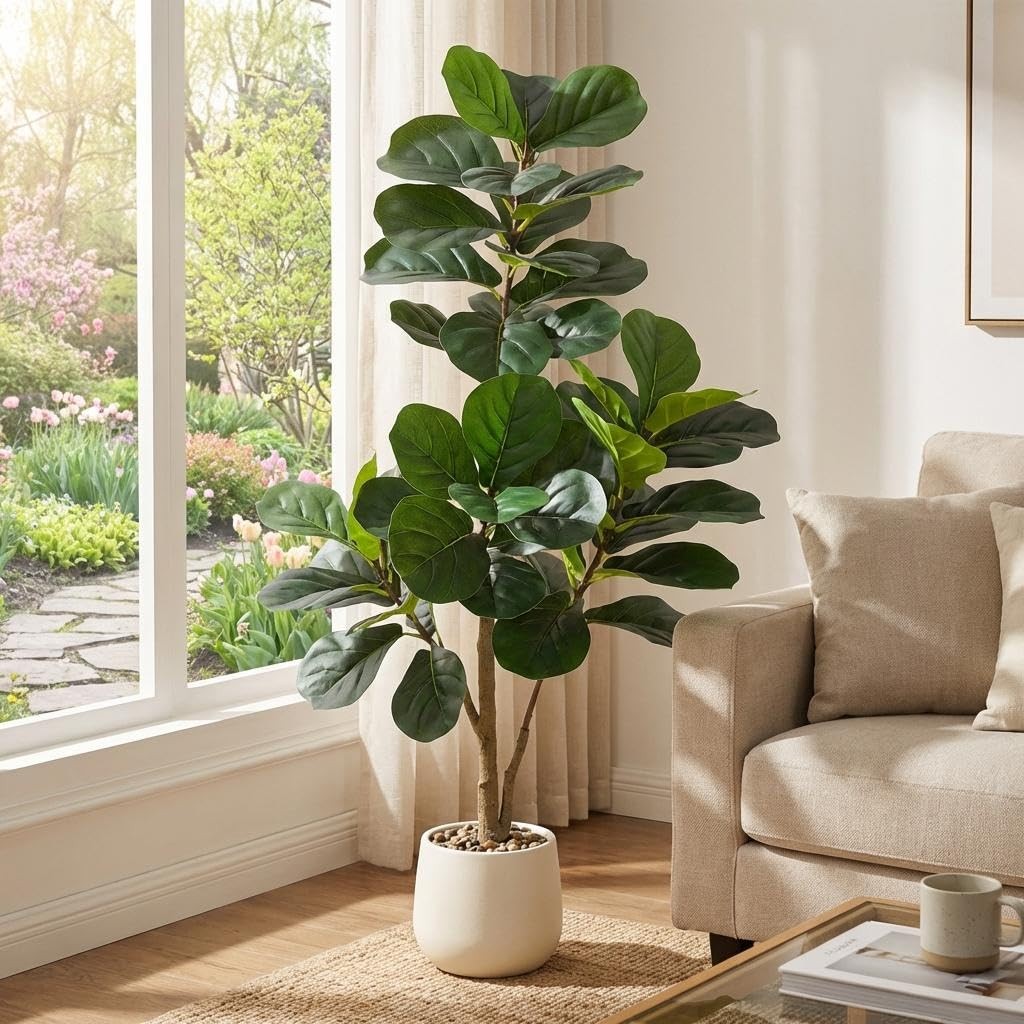 Low Maintenance Faux Fiddle Leaf Fig Tree Artificial Ficus Lyrata Weighted Pot gallery