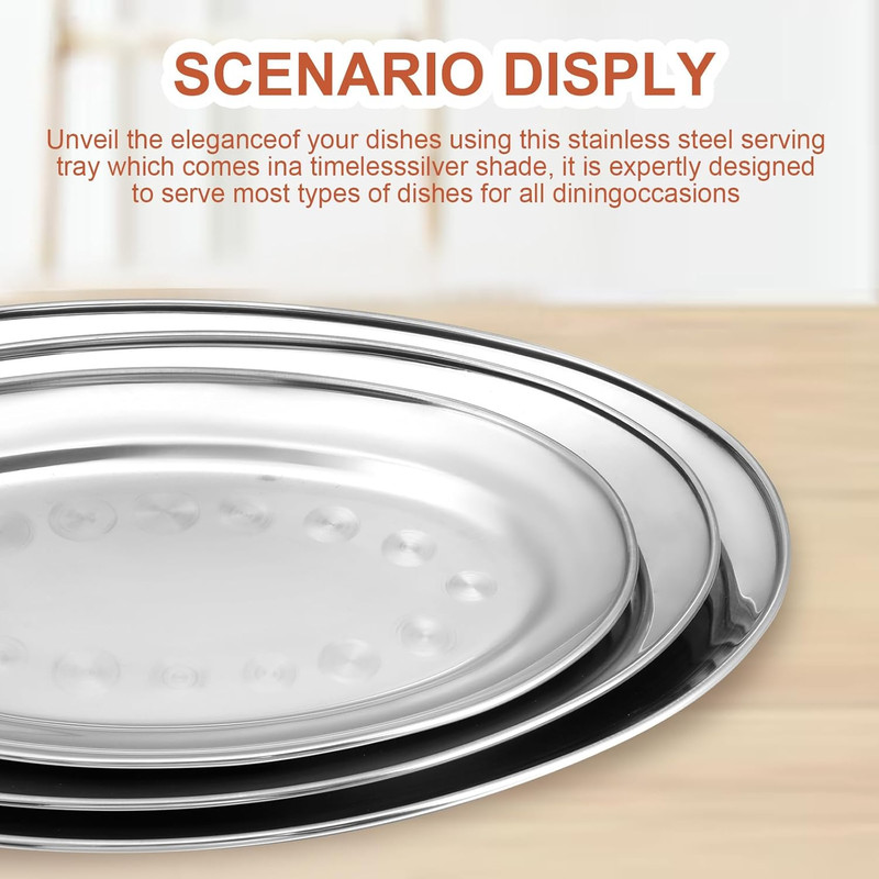 3 Pcs Stainless Steel Serving Tray Large Oval Platter SetOval Serving Set Hea... gallery