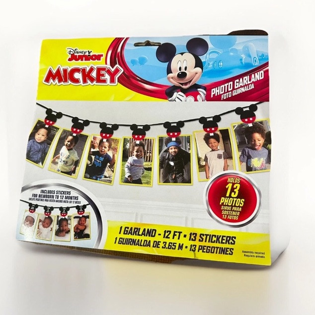 1st Birthday Mickey Mouse 13-Picture Photo Garland Kit, 12ft, 13 Stickers NEW gallery