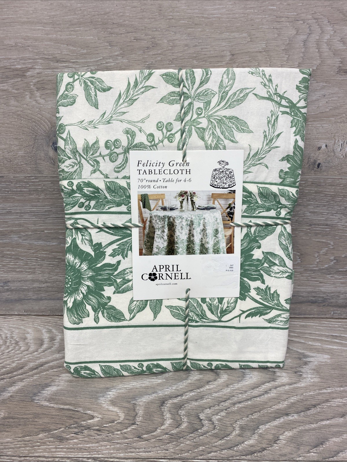 April Cornell Felicity Green Round Tablecloth 100% Cotton 70" NWT gallery