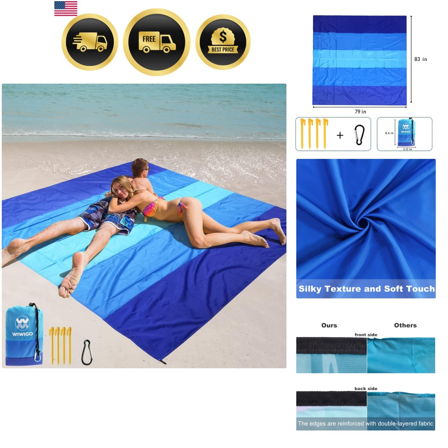 Beach Blanket Waterproof Sandproof Beach Mat 79" X 83"/10'x9'for 2-8 Adults Q... gallery
