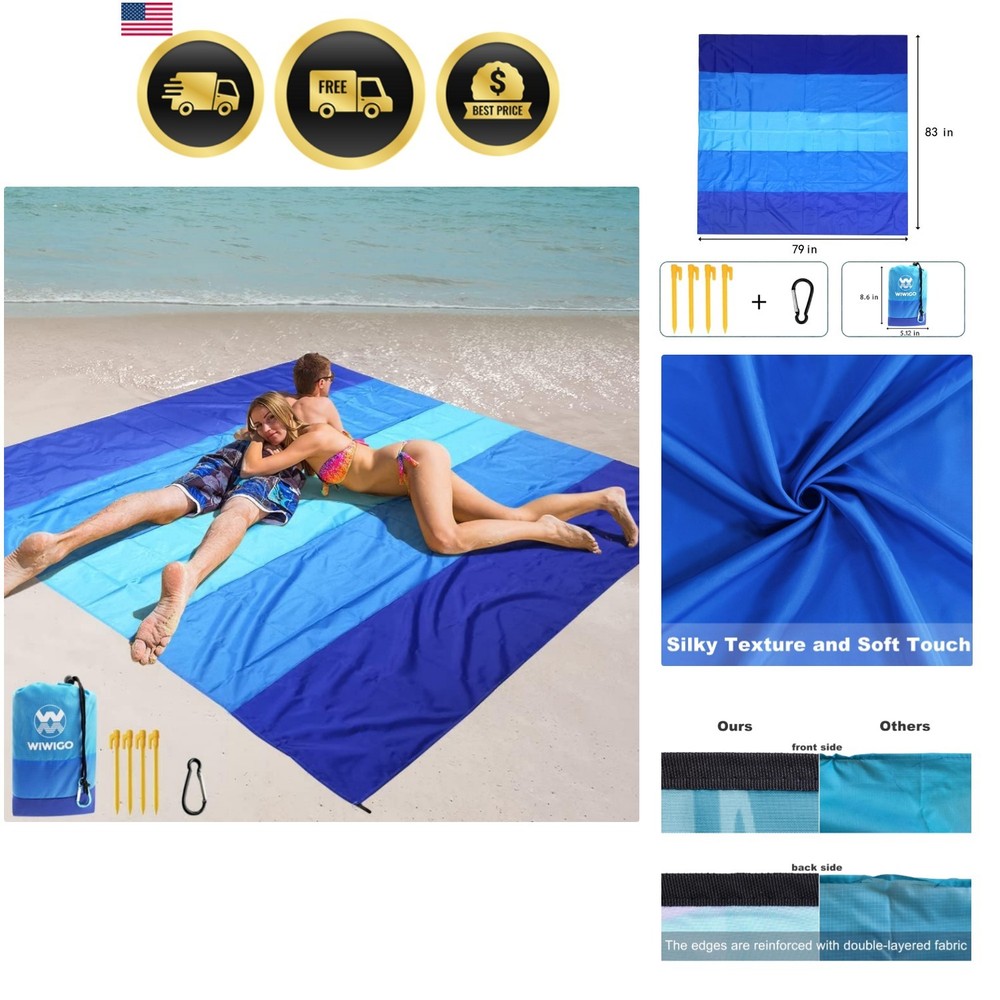 Beach Blanket Waterproof Sandproof Beach Mat 79" X 83"/10'x9'for 2-8 Adults Q...
