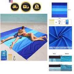 Beach Blanket Waterproof Sandproof Beach Mat 79″ X 83″/10’x9’for 2-8 Adults Q…