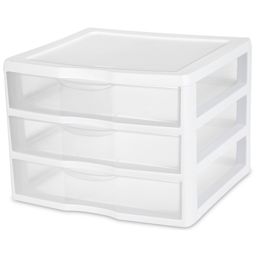 Wide 3 Drawer Unit, Clear Plastic Countertop or Desktop Drawers, White gallery