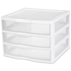 Wide 3 Drawer Unit, Clear Plastic Countertop or Desktop Drawers, White