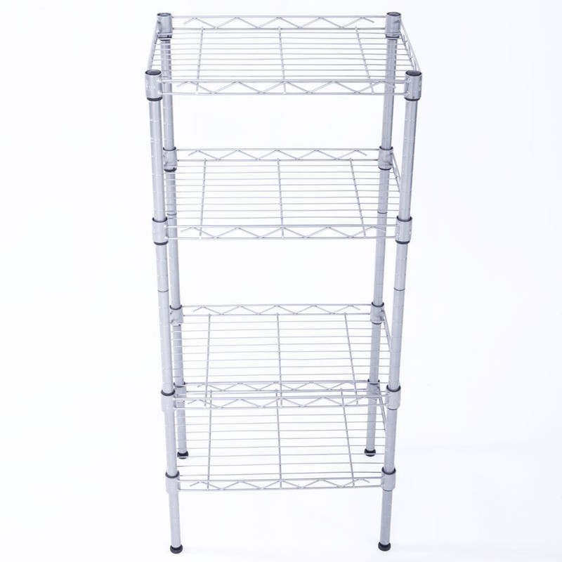 New Practical Modern Rectangle Carbon Steel Metal 4-Shelf Storage Rack Silver gallery