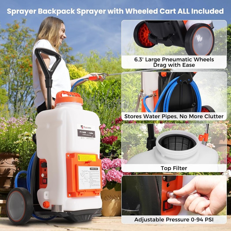 TOOVEM Battery Powered Backpack Sprayer 4 Gallon Heavy Duty Backpack Sprayer gallery