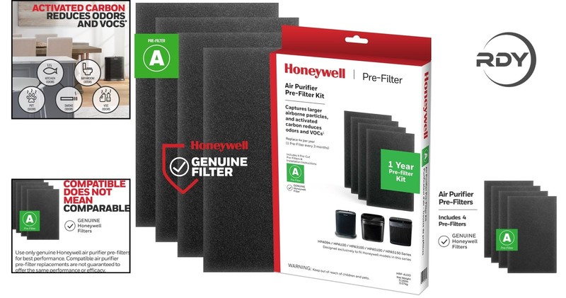 4-Pack Air Purifier Pre-Filter Kit - Honeywell Compatible Odor-Reducing Filter gallery
