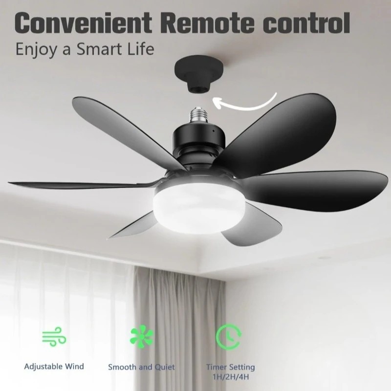 Socket Fan Light Screw In Ceiling Fan with Lights Remote Dimmable LED Bulb Fan gallery