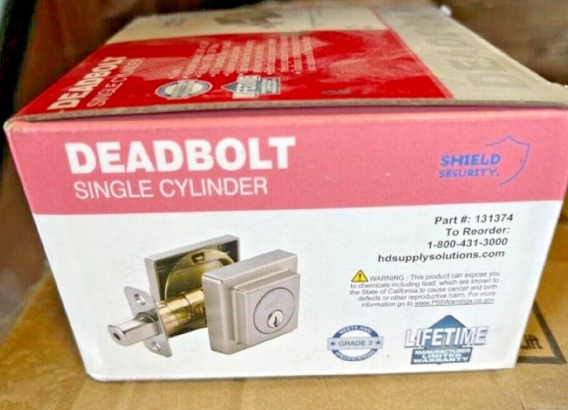 QTY 2- Shield Security Square Rose Single Cylinder Deadbolt Satin Nickel Finish gallery