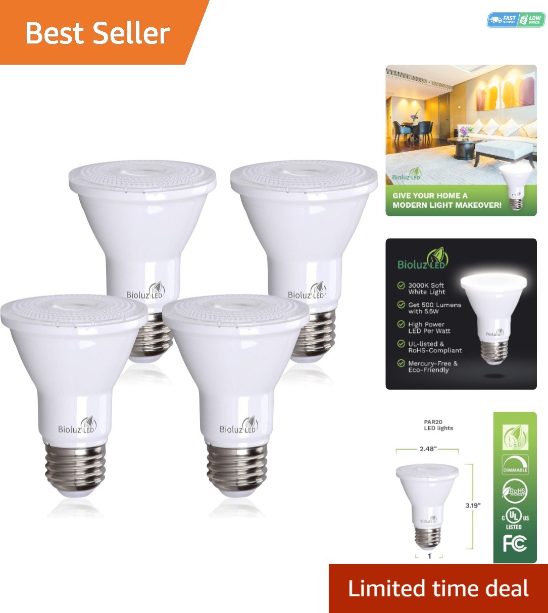4-Pack Energy Efficient Dimmable LED Spotlight Bulbs - 3000K Soft White gallery