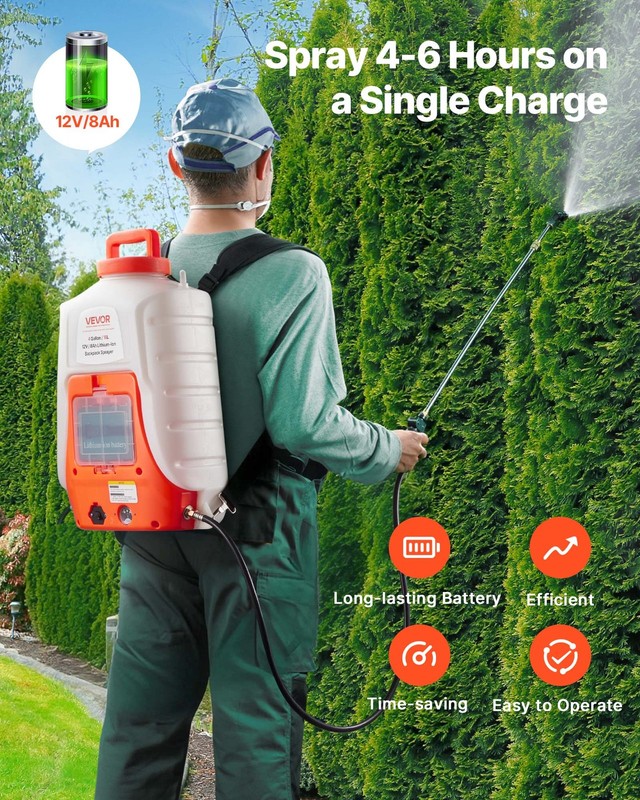 VEVOR Battery Powered Backpack Sprayer 4 Gal Tank 0-90 PSI Adjustable Pressure gallery