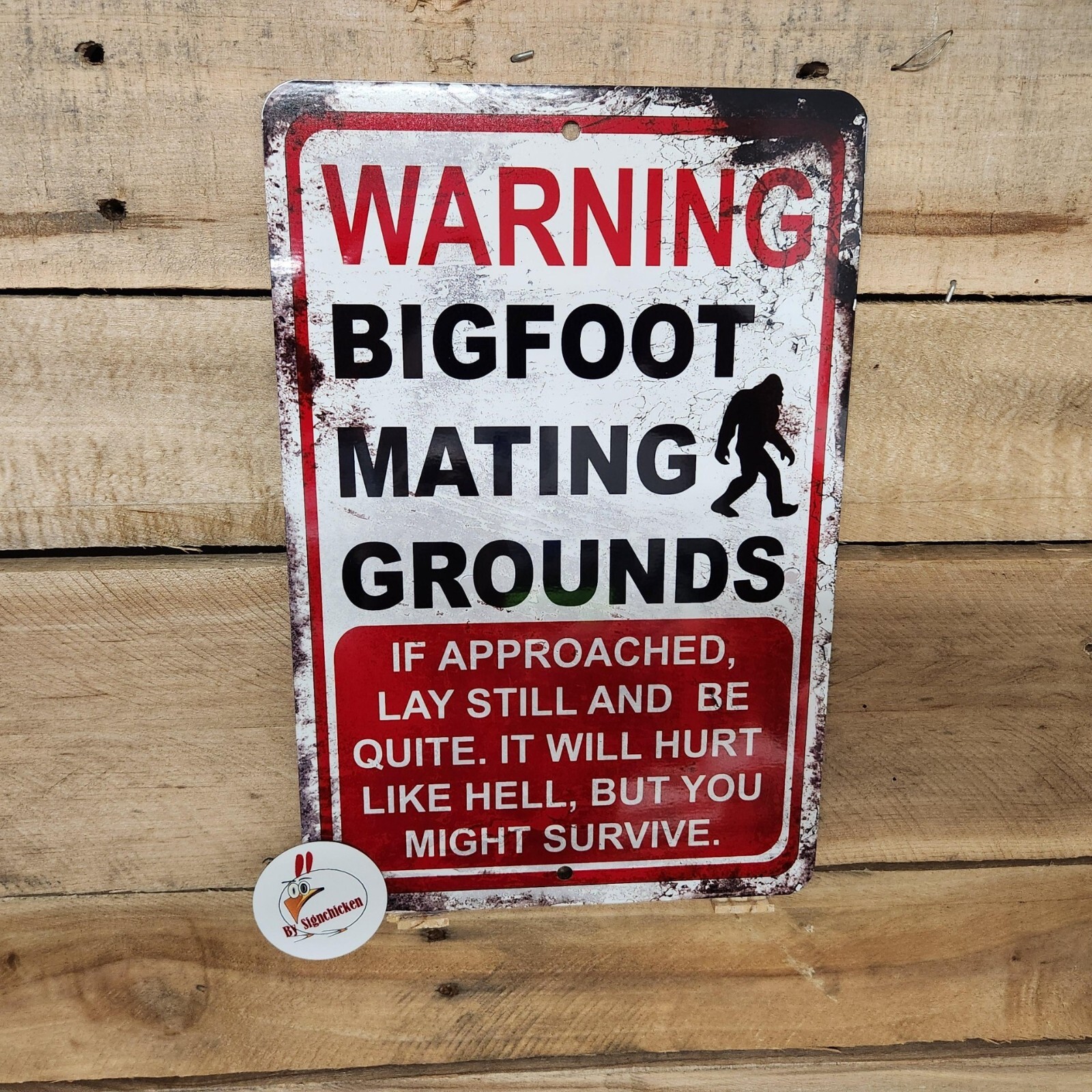 BIGFOOT MATING GROUNDS sign, Sasquatch, Bigfoot, hairy man, yeti, BIG, FOOT, red gallery