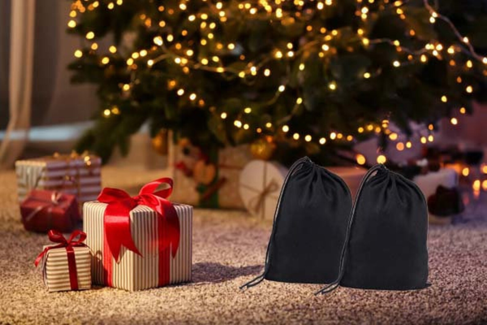 Black Cotton Drawstring Bags, Premium Quality, Reusable Washable, Select Sizes gallery
