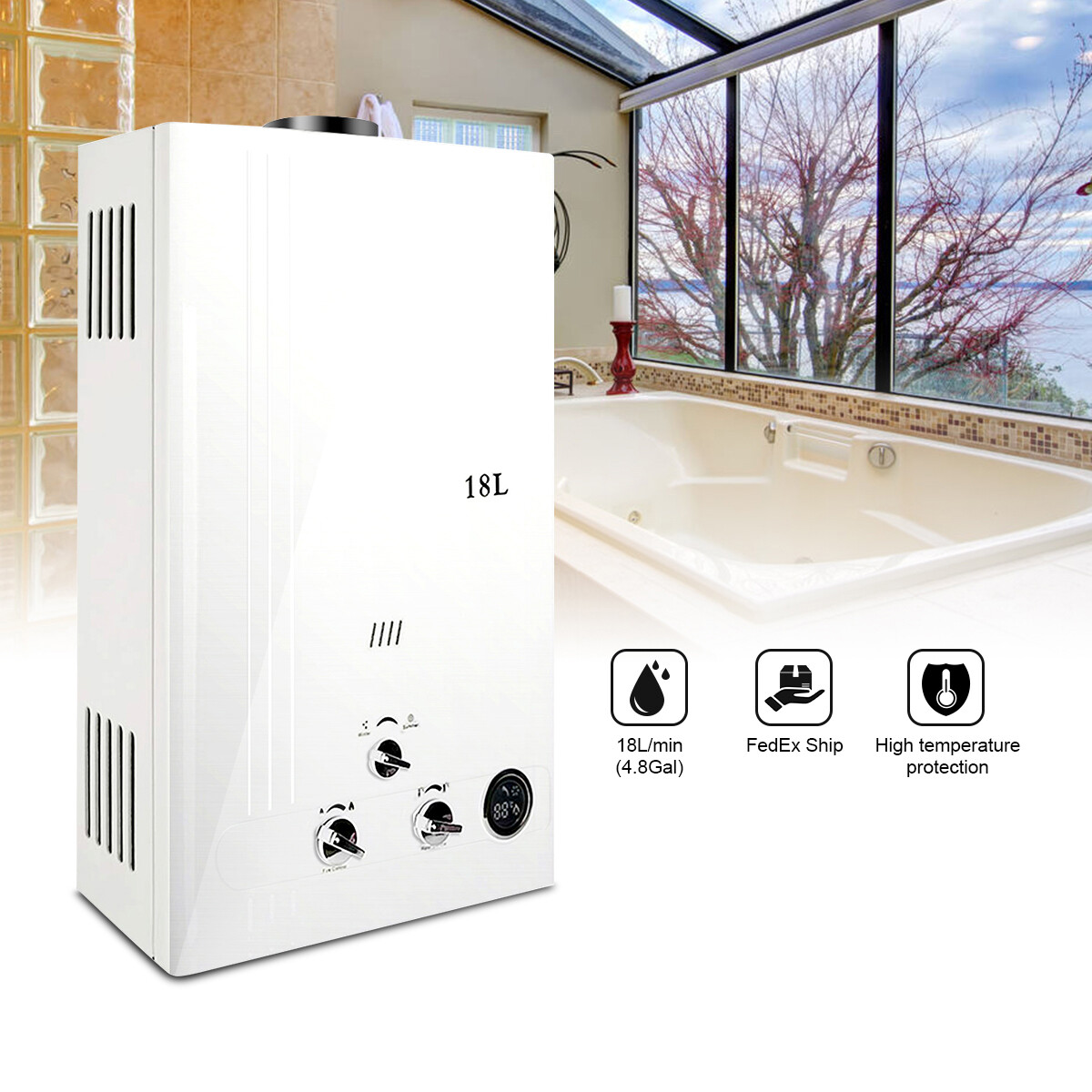 18L 5GPM Tankless LPG Liquid Propane Gas Hot Water Heater On-Demand Water Boiler gallery