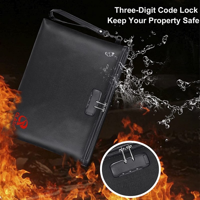 FireProof Document Bag with Lock, 14x10" Large Money Pouch for Cash A4 Paper gallery