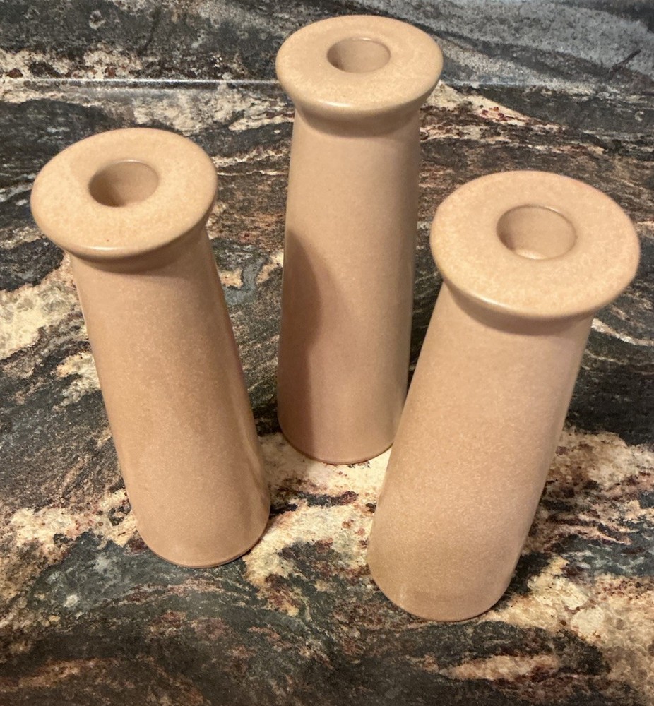 TARGET Threshold 8” Ceramic Taper Candle Holders Tan Speckled Stoneware Set Of 6