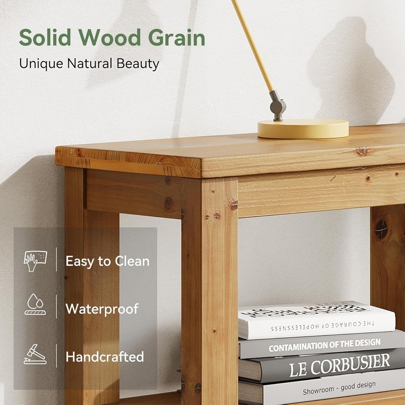 63'' Solid Wood Horizontal Bookcase, Rustic Long Bookshelf with 6 Cubes Storage gallery