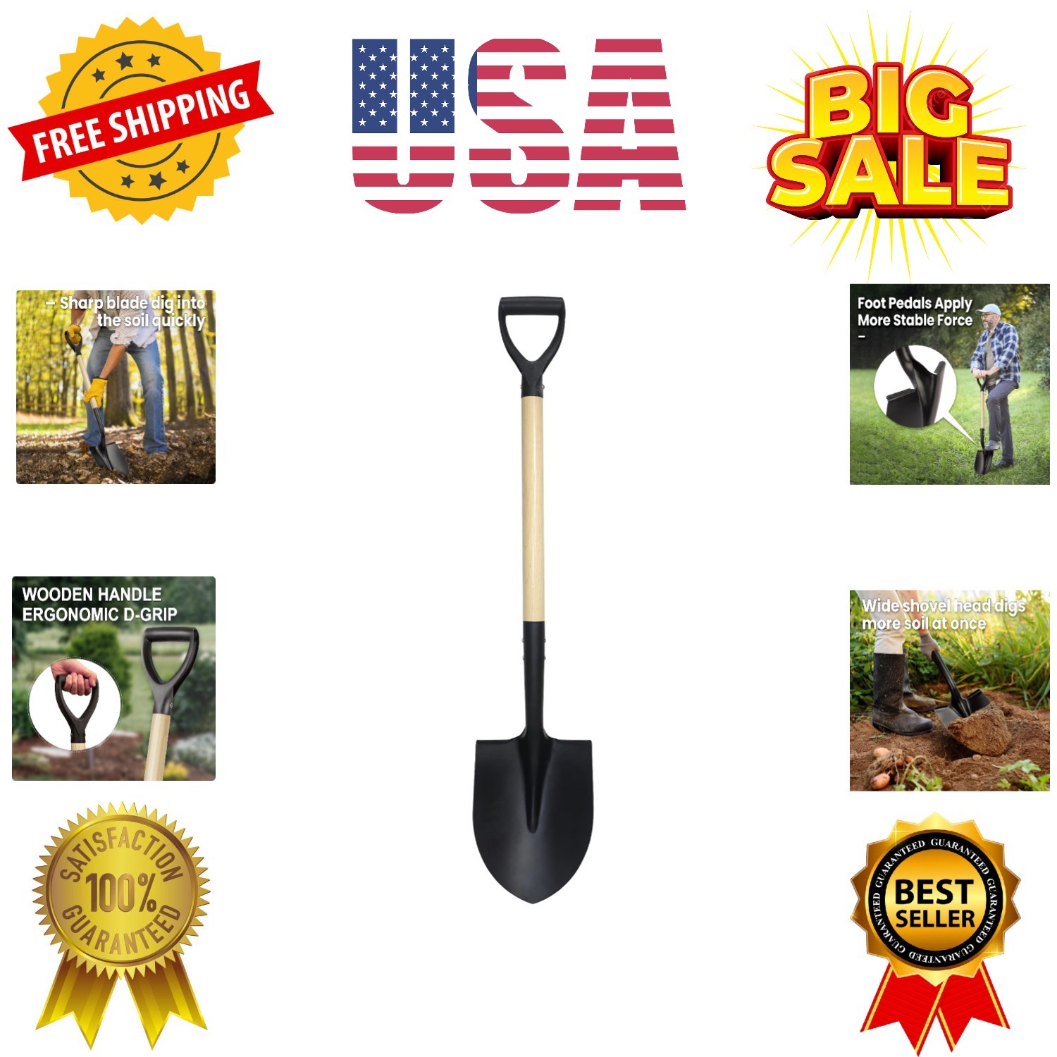 Shovel for Digging,Round Shovel, Garden Tool with D-Handle, 41 Inches in Over... gallery