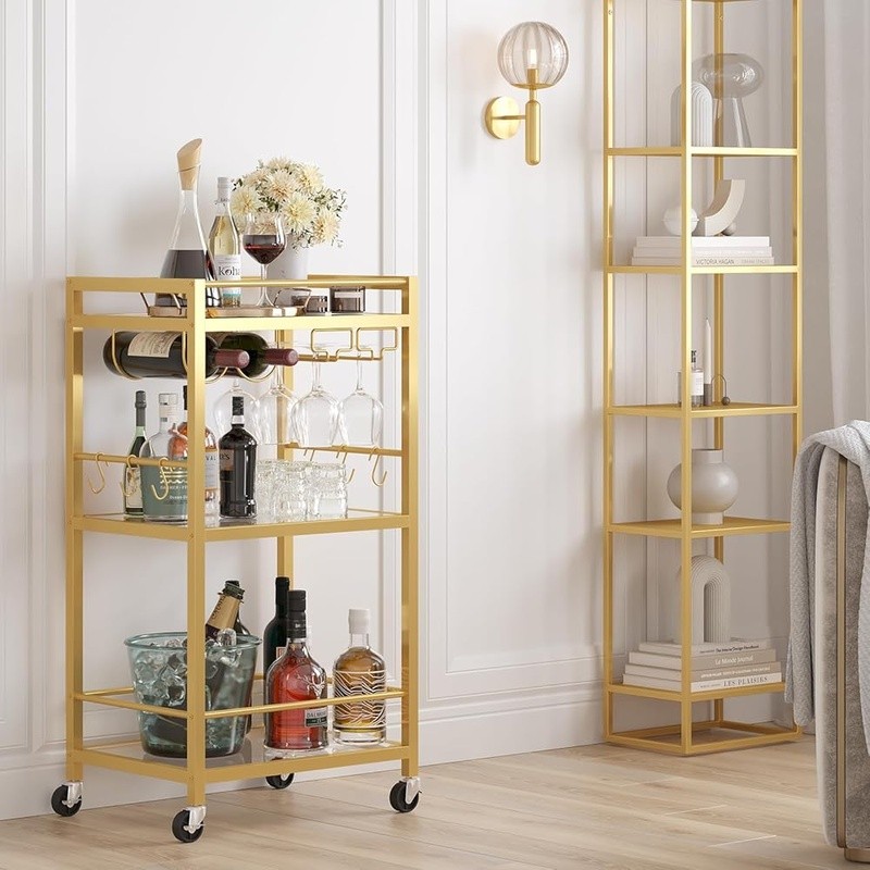 Multifunctional Bar Cart Serving Kitchen Drink Cart W/ Wine Rack & Wheels New gallery