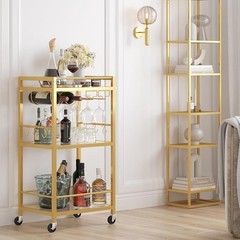 Multifunctional Bar Cart Serving Kitchen Drink Cart W/ Wine Rack & Wheels New