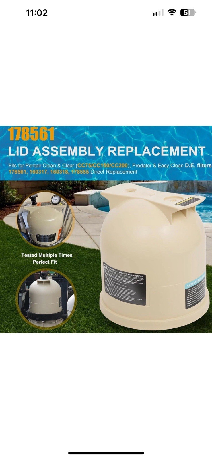178561 Almond Lid Assembly Compatible with Pentair Clean & Clear POOL Filters gallery