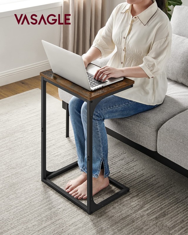 Rustic Brown Black C-Shaped End Table Small Side Table for Sofa Couch gallery