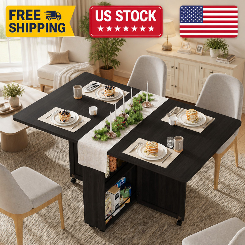Folding Dining Table with Storage Folding Kitchen Table with 6 Wheels Drawer gallery