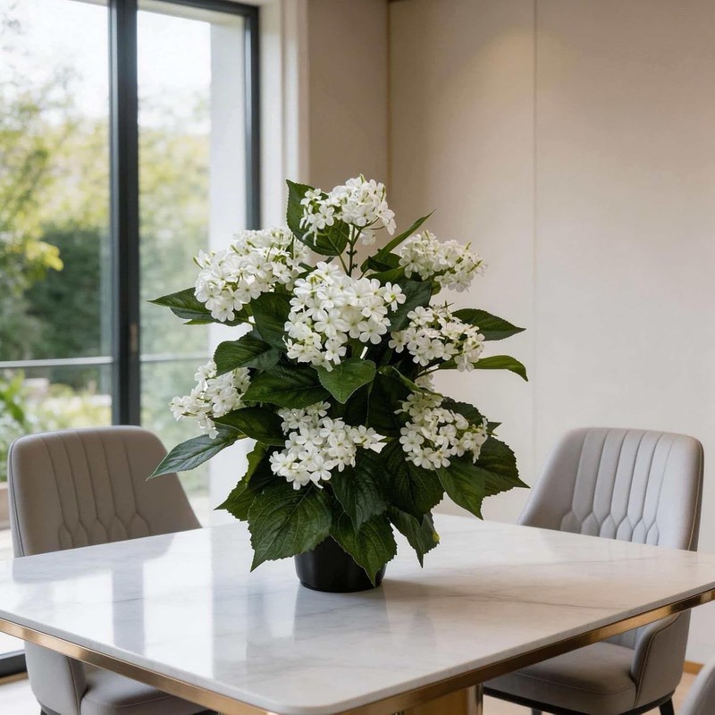 24 Inch Artificial White Hydrangea Potted Plant, 2 Pack Faux Silk Flower Bonsai gallery