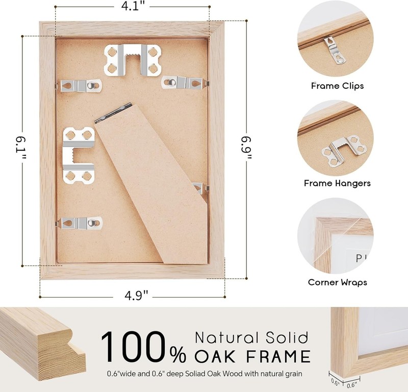 Versatile Solid Oak Picture Frame Holds 3x5 & 4x6, Easy to Hang or Stand - Beige gallery